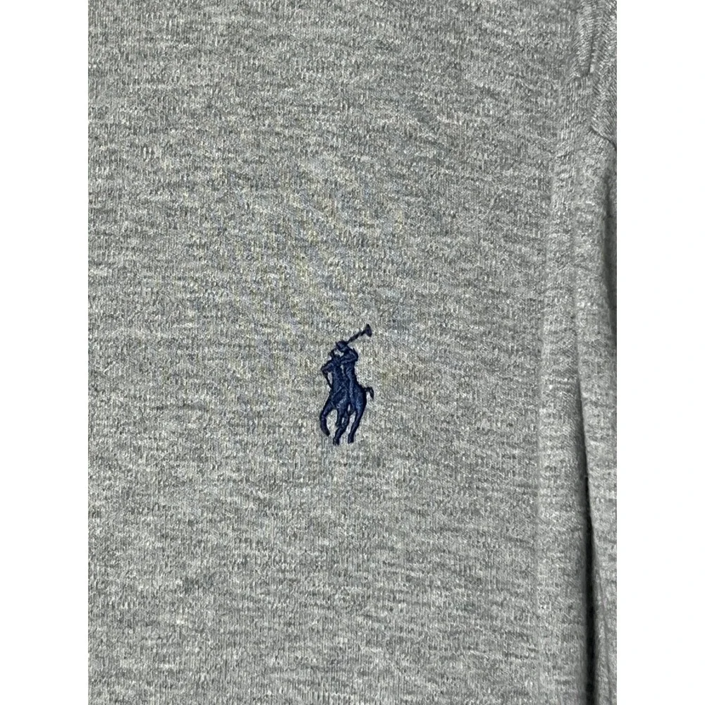 Polo Ralph Lauren Mens Long Sleeve Polo Shirt Gray Navy Blue Pony Logo L